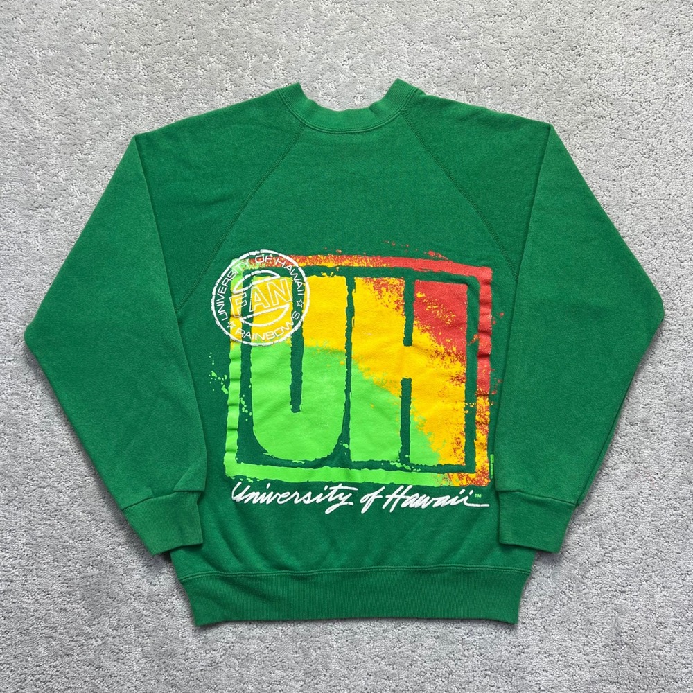 VINTAGE 90s University of Hawaii Rainbows Sweatshirt Sz S Green NCAA Raglan USA